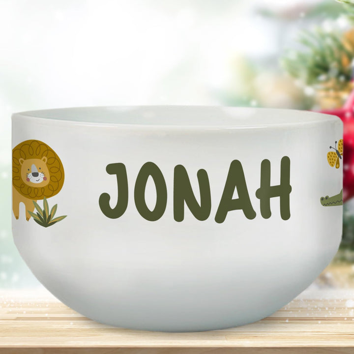 GRAZDesign Müslischale mit Name Dschungel Safari Tiere Kinder Schale personalisiert Keramik