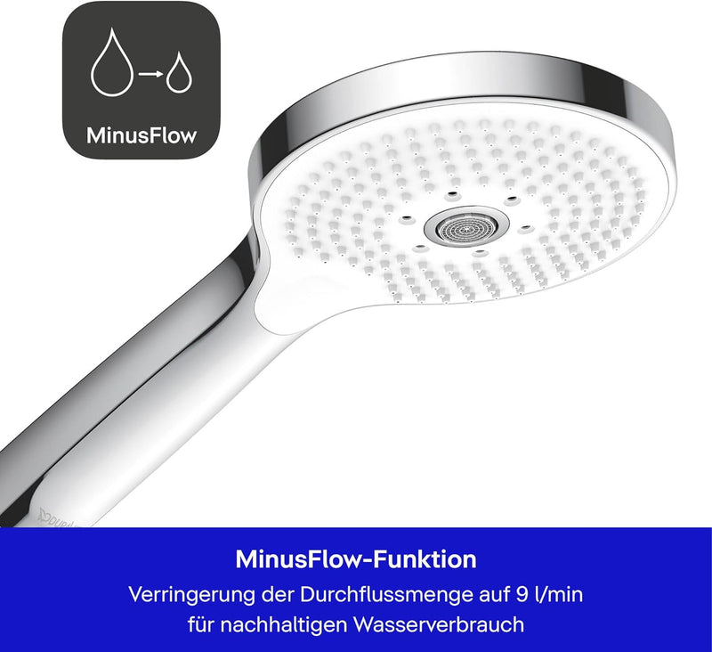 Duravit Universal Duschkopf, Duschbrause mit 3 Strahlarten (Rain, Pulse, Mono), Handbrause rund (Ø 1