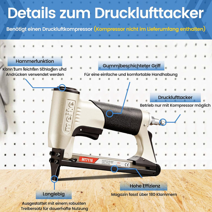 MT7116 Polsterheftgerät – 22 Gauge 71 Serie 3/8 Zoll Krone, 1/4 Zoll bis 5/8 Zoll Beinlänge Feindrah