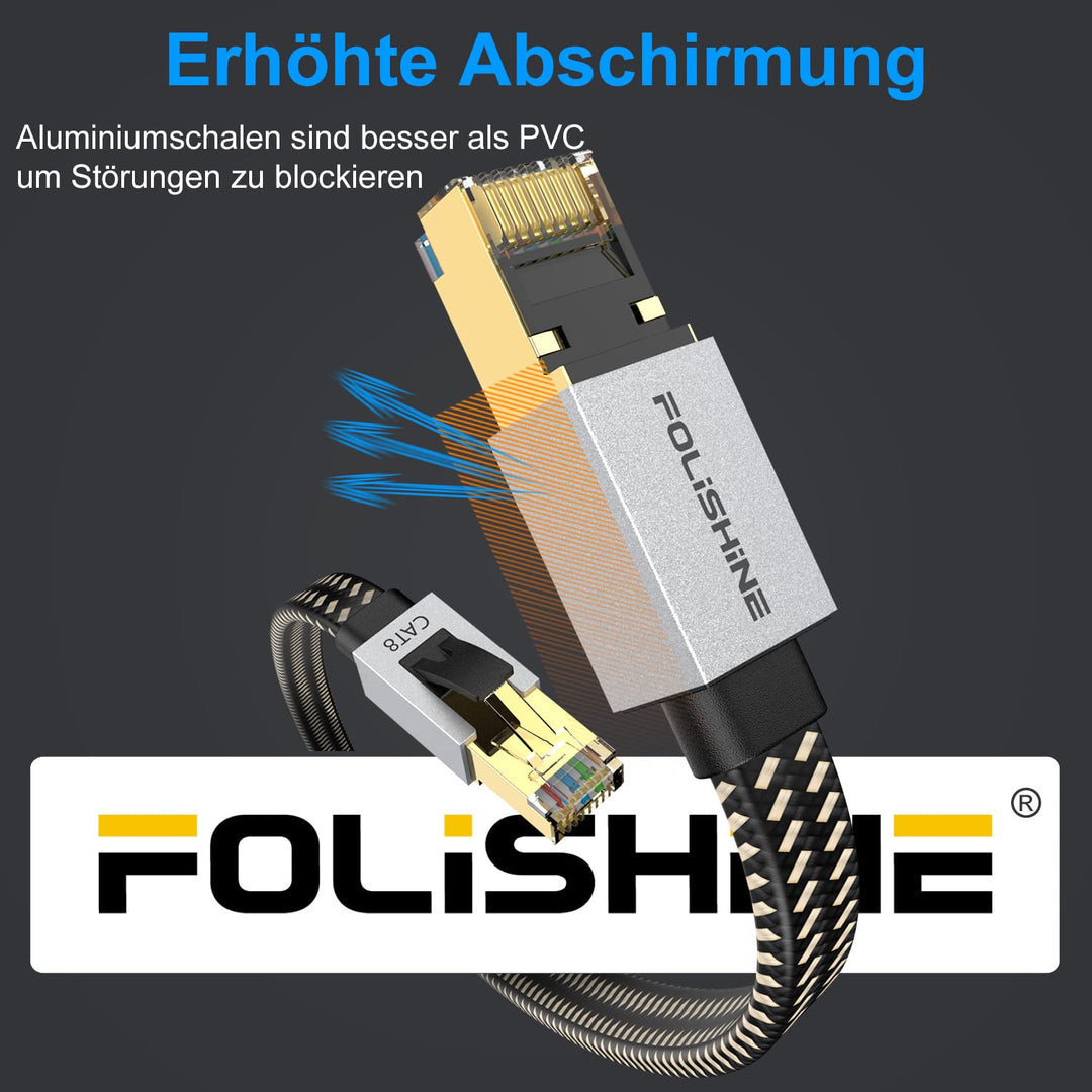 Cat8 Ethernet Kabel 30M, Hohe Geschwindigkeit Nylon Braided Lan Patch Cord, 40Gbps 2000Mhz RJ45 Shie