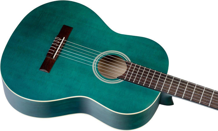 Ortega Guitars blaue Konzertgitarre Full-Size - Student Series - Catalpakorpus mit Fichtendecke (RST