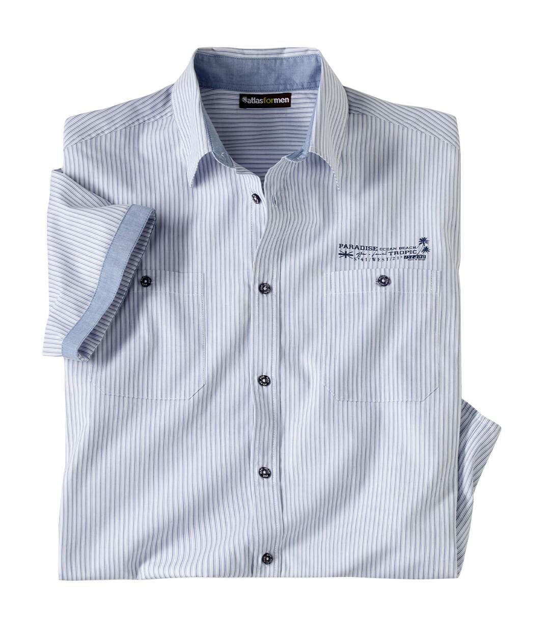 ATLAS FOR MEN - Herrenhemd - Kurze Ärmel - Verfügbar in grossen Grössen von M bis 5XL L Blau mit Str
