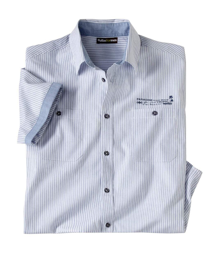 ATLAS FOR MEN - Herrenhemd - Kurze Ärmel - Verfügbar in grossen Grössen von M bis 5XL L Blau mit Str