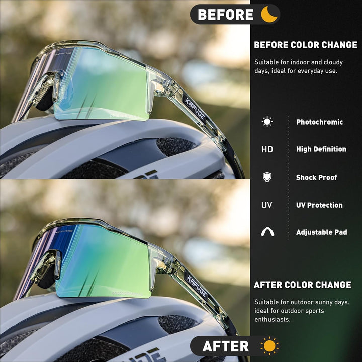 KAPVOE Photochromatische Selbsttönend Fahrradbrille TR90 Rahmen für Herren Damen Jungen Mädchen Klar