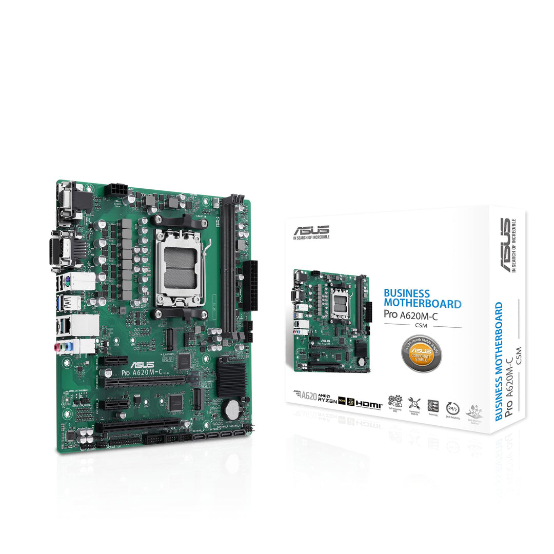 ASUS PRO A620M-C-CSM Mainboard Sockel AMD AM5 (Ryzen AM5, mATX, DDR5, M.2 PCIe 4.0, 1Gb Ethernet, US
