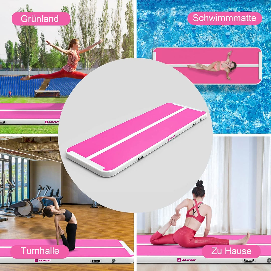 AKSPORT Air Matte Track Tumbling Matte,3/4/5/6m Aufblasbar Gymnastikmatte Turnmatte Tumbling Matten