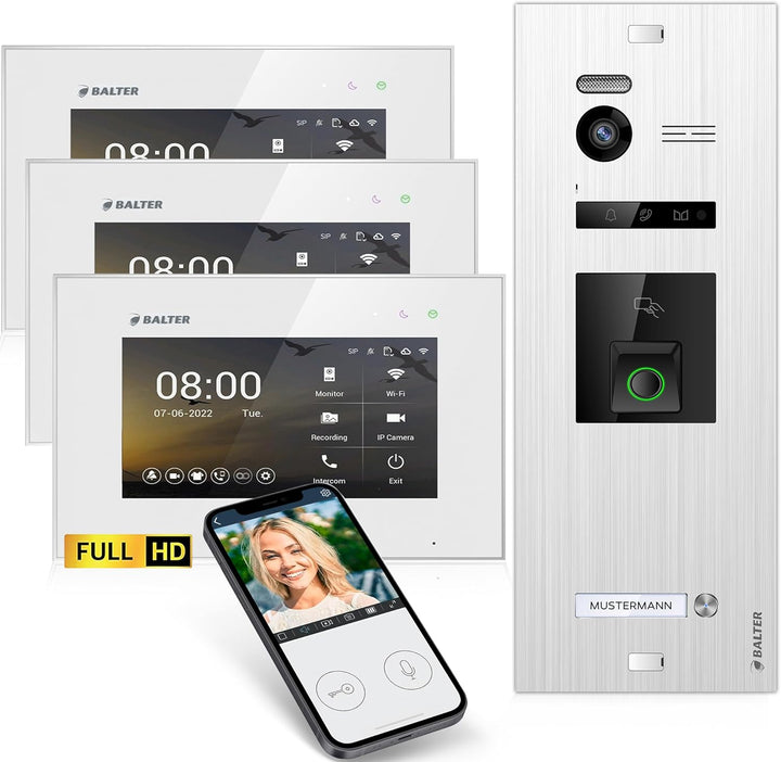 Balter EVO-HD Video Türsprechanlage mit Fingerprint, Video Türklingel, Smartphone App,1 Familienhaus