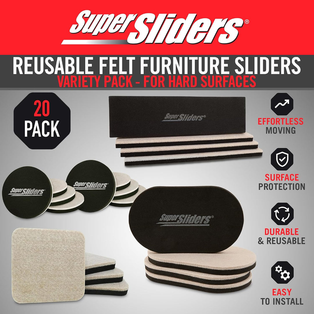 Super Sliders 4712595Z Wiederverwendbare Filz-Möbelgleiter All-in-One Kit für Harte Bodenoberflächen