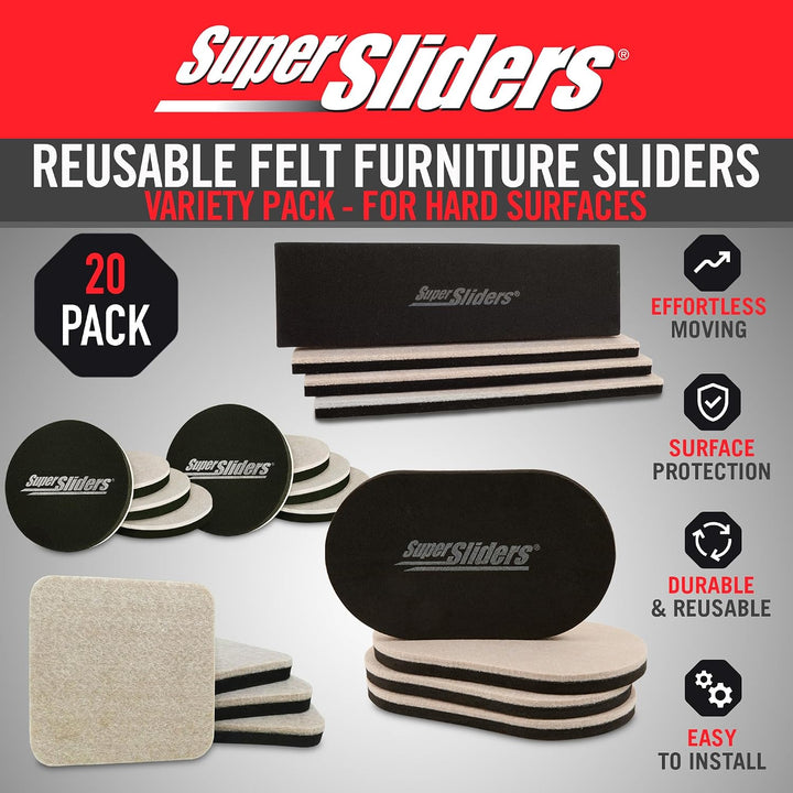 Super Sliders 4712595Z Wiederverwendbare Filz-Möbelgleiter All-in-One Kit für Harte Bodenoberflächen