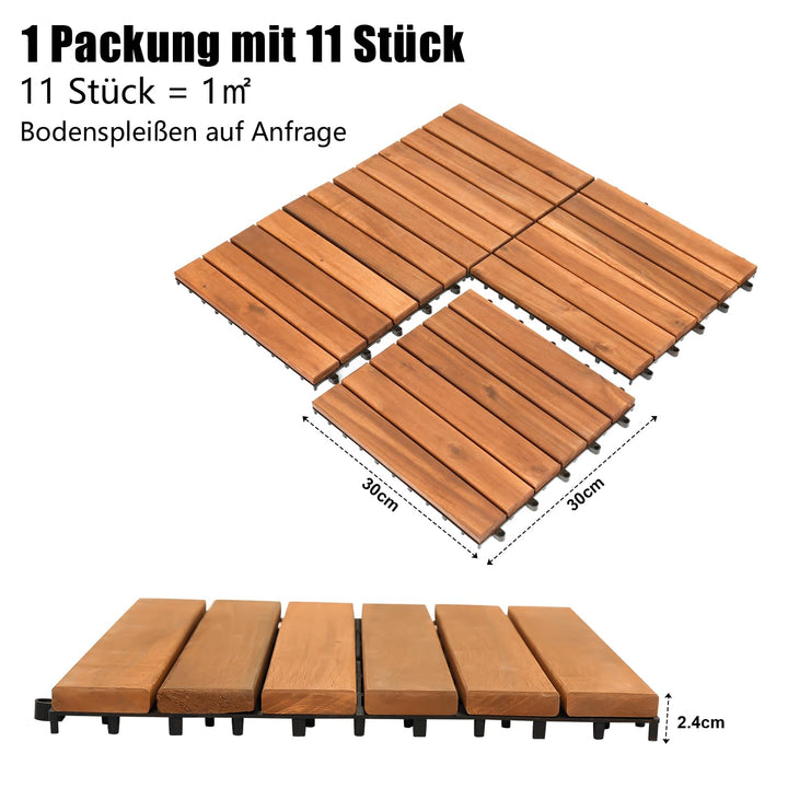 Ansobea Holzfliesen Balkon, Akazienholz 30x30cm Terrassenfliesen 11Stück 1㎡,Terassenboden Aussen,Kli
