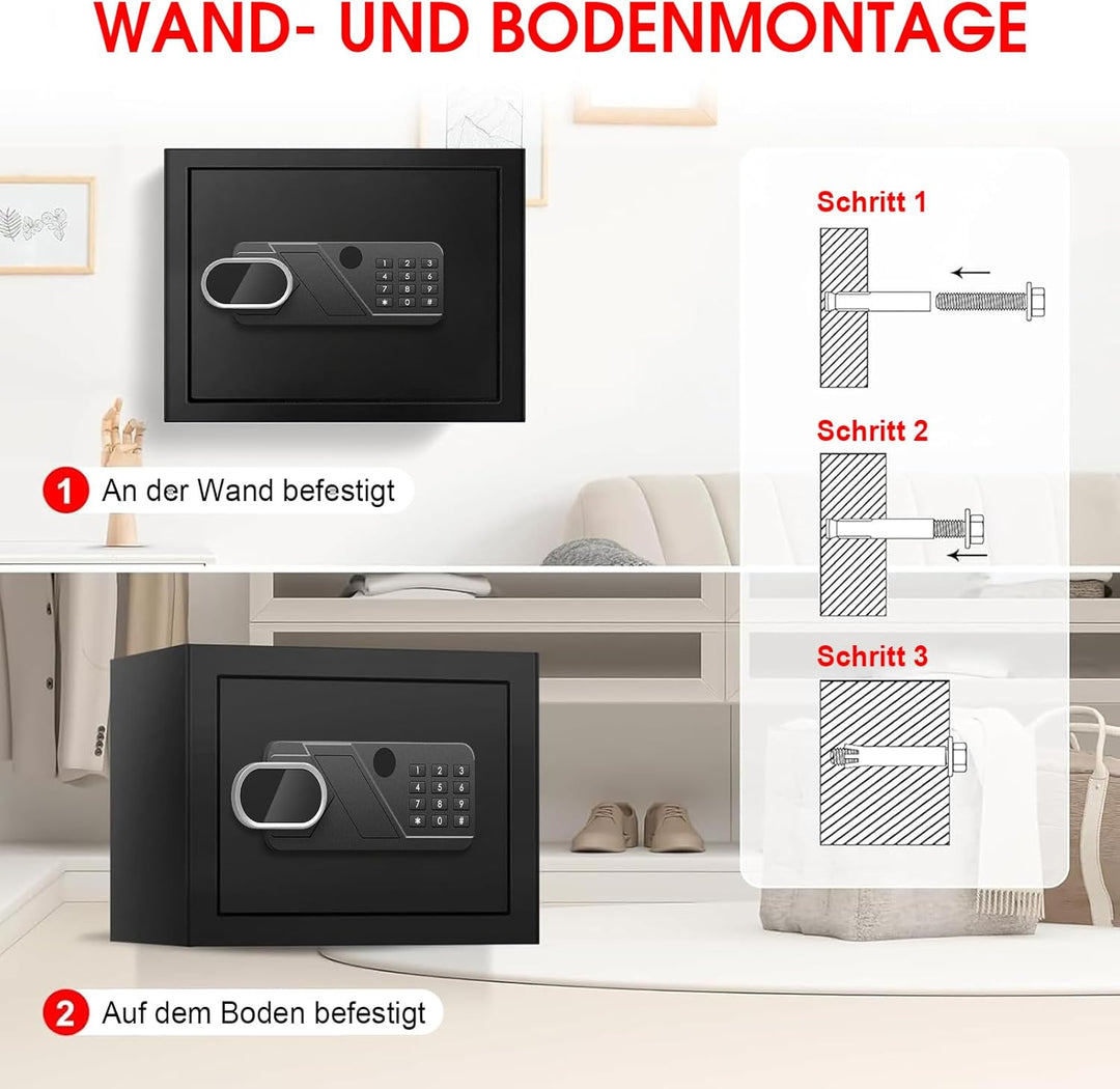 25L Tresor für Zuhause, Tresor Feuerfest Wasserdicht mit Digitalem Tastenfeld, Herausnehmbarem Einle