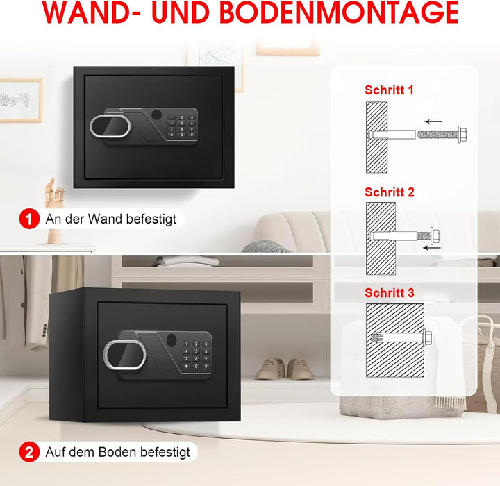 25L Tresor für Zuhause, Tresor Feuerfest Wasserdicht mit Digitalem Tastenfeld, Herausnehmbarem Einle