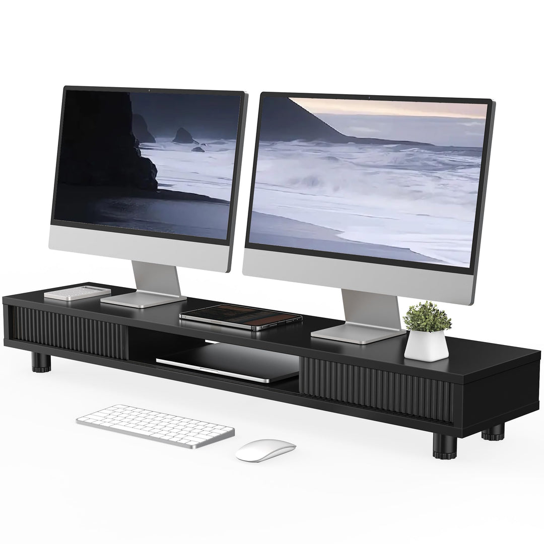 Fenge Dual Monitorständer 108cm Grosser Bildschirmständer mit 2 Glas-Schiebetür Höhenverstellbarer M