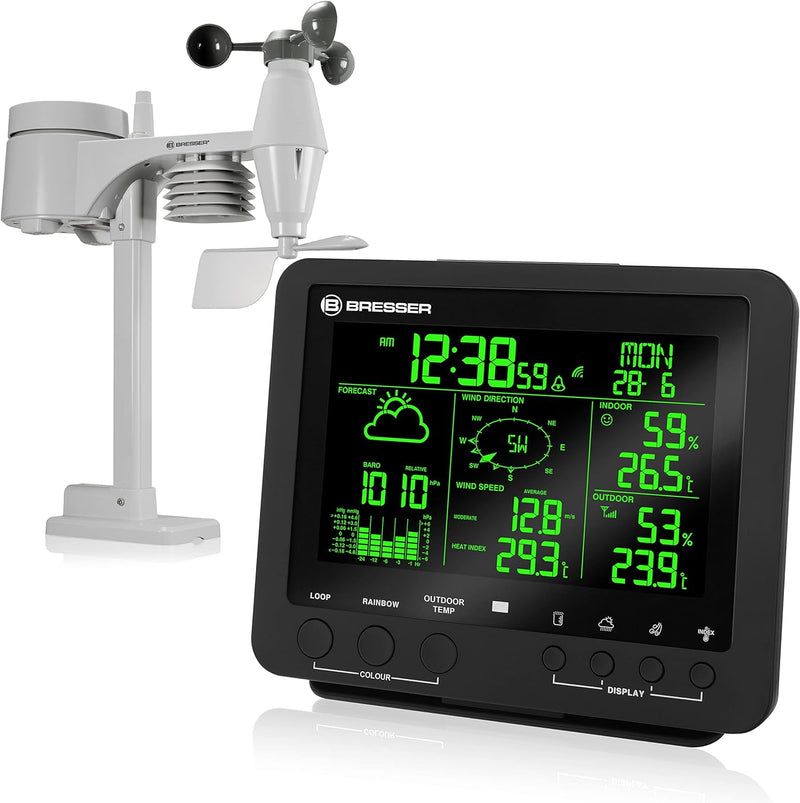 Bresser Wetterstation Funk mit Aussensensor Wetter Center 5-in-1 mit 5,7 Zoll 256 Farben Display und