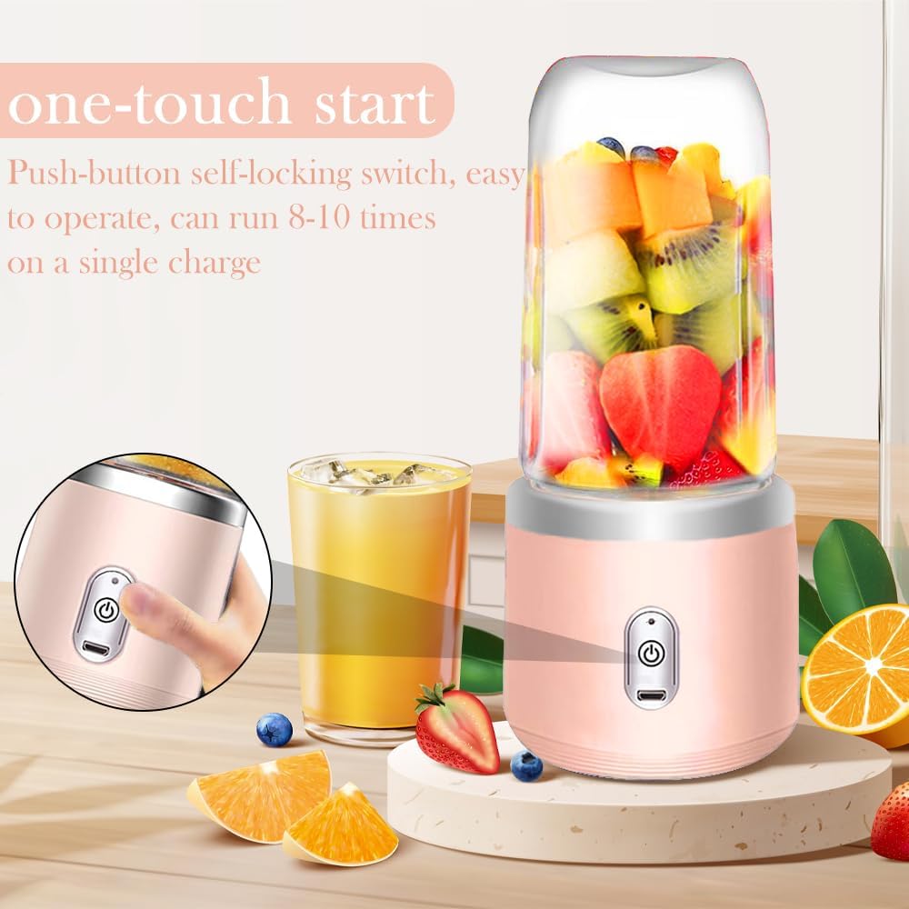 Tragbarer Mixer, 400ml Smoothie Maker to Go mit Reisedeckel fresh juice mixer USB Mini-Mixer mit 6 K