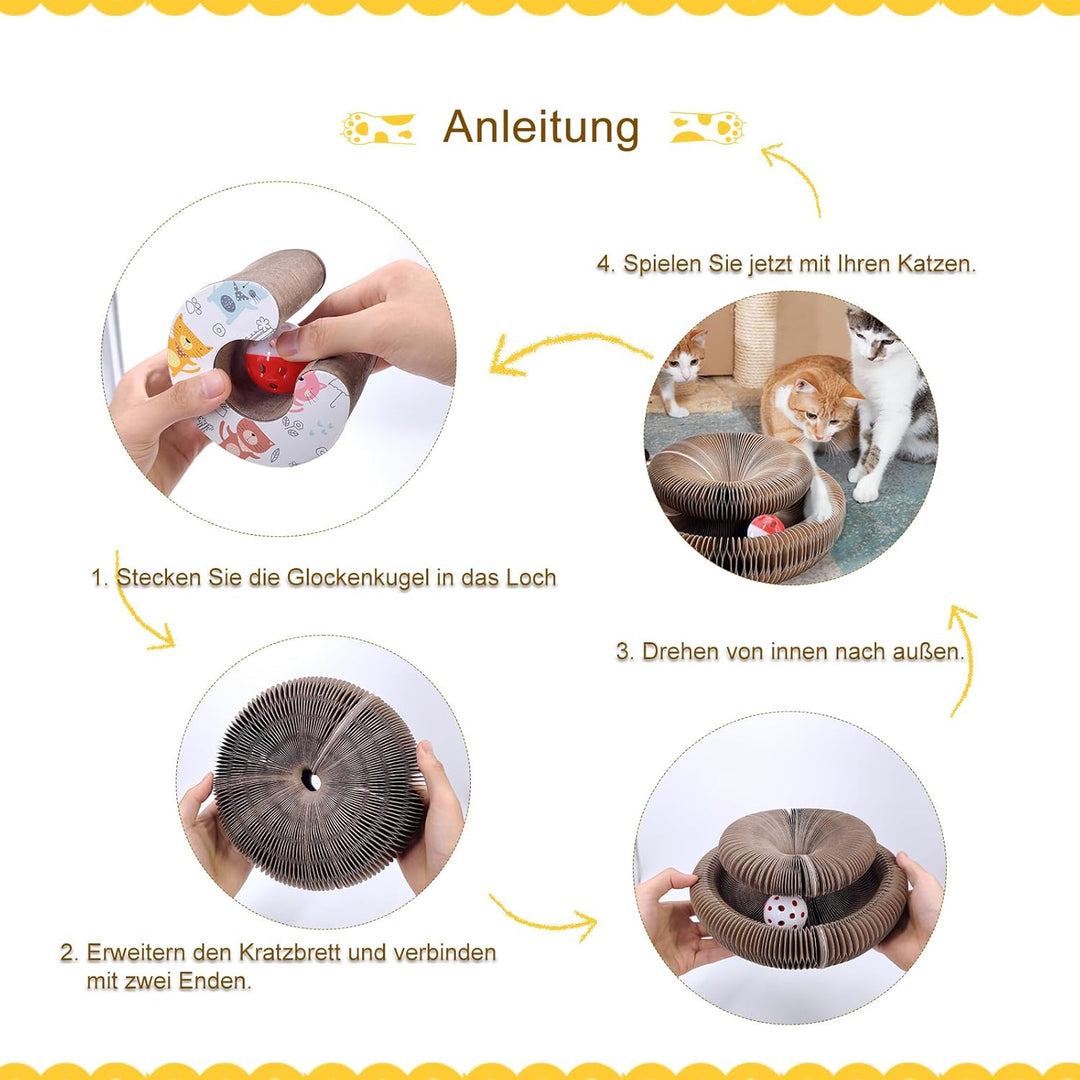 Katzen Kratzbrett, Katzenspielzeug Pappe mit Glockenball, 21cm lang Magic Organ Cat Scratching Board