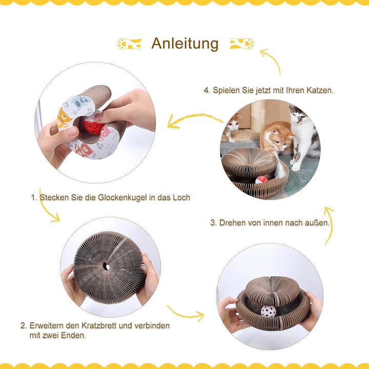 Katzen Kratzbrett, Katzenspielzeug Pappe mit Glockenball, 21cm lang Magic Organ Cat Scratching Board