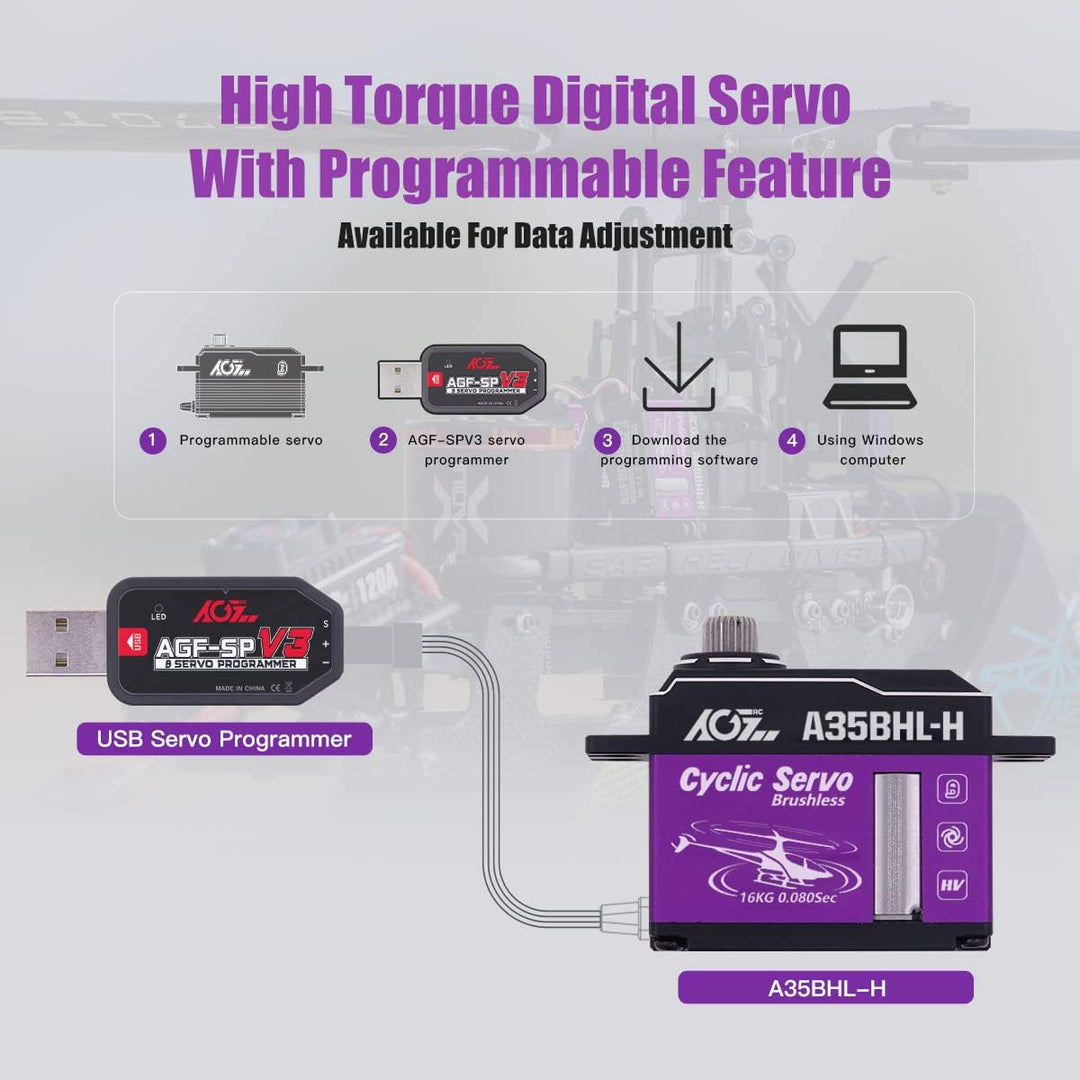 AGFRC Bürstenloses Hohes Drehmoment Zyklus Servo – 16KG HV Full CNC Gehäuse Titan-Getriebe Hubschrau