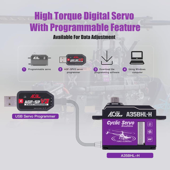 AGFRC Bürstenloses Hohes Drehmoment Zyklus Servo – 16KG HV Full CNC Gehäuse Titan-Getriebe Hubschrau