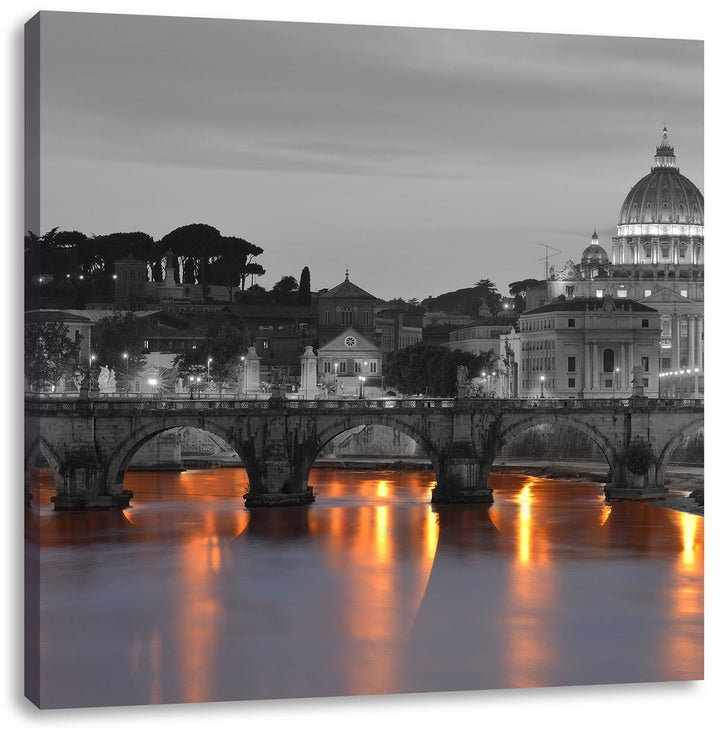 Pixxprint beleuchteter Petersdom am Abend schwarz/weiss, Format: 70x70 auf Leinwand, 70x70