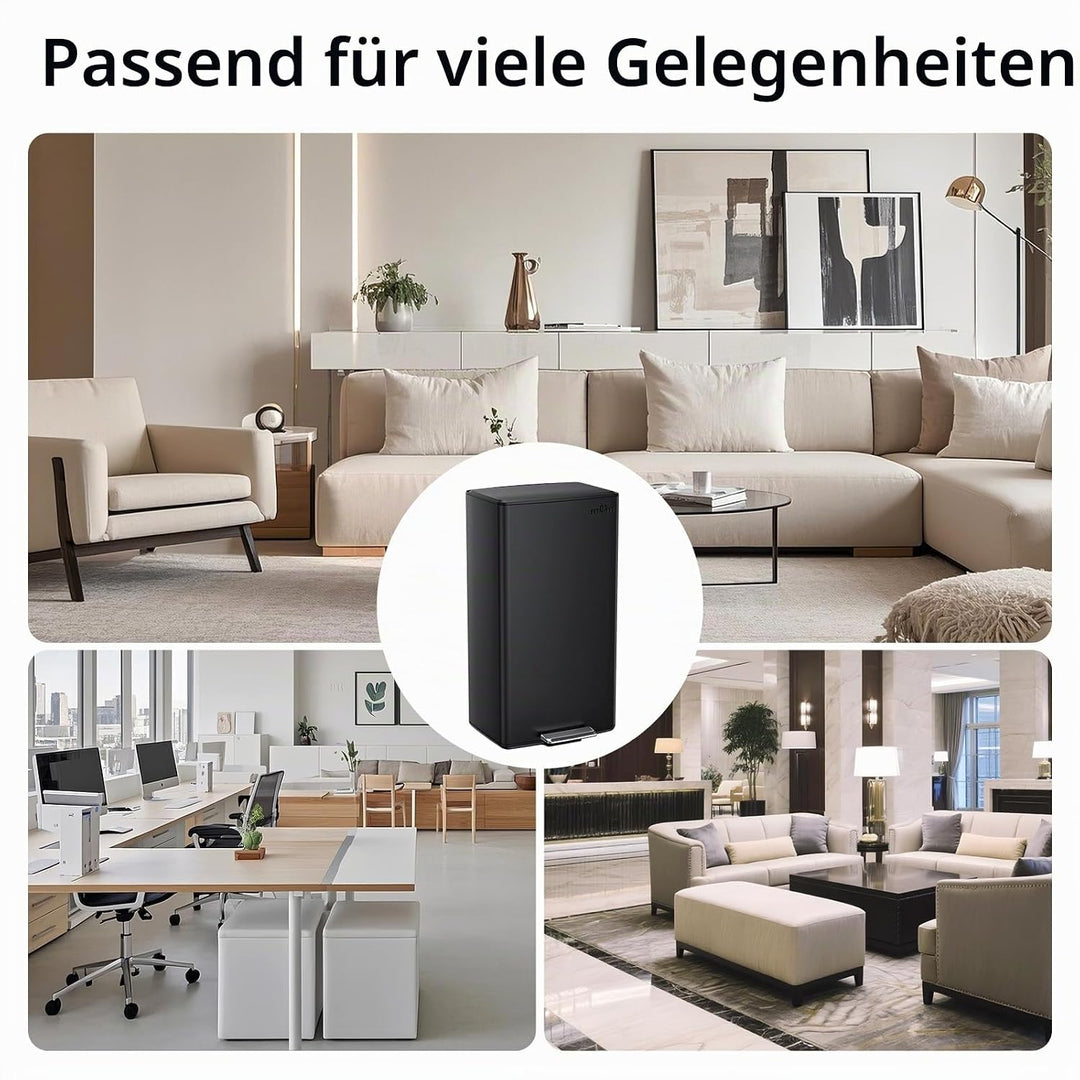 mVm Mülleimer Küche 40L, Mülleimer mit Deckel, Abfalleimer Küche, Schwarz | Edelstahl Treteimer mit