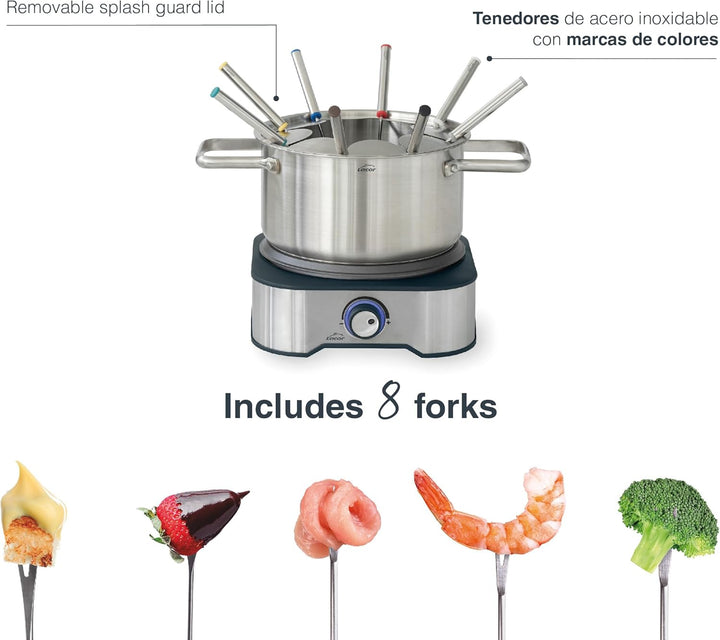 Lacor - 69399 - Elektrisches Fondue, schmelzen Käse und Schokolade, mit 8 Gabeln, abnehmbarer Topf,
