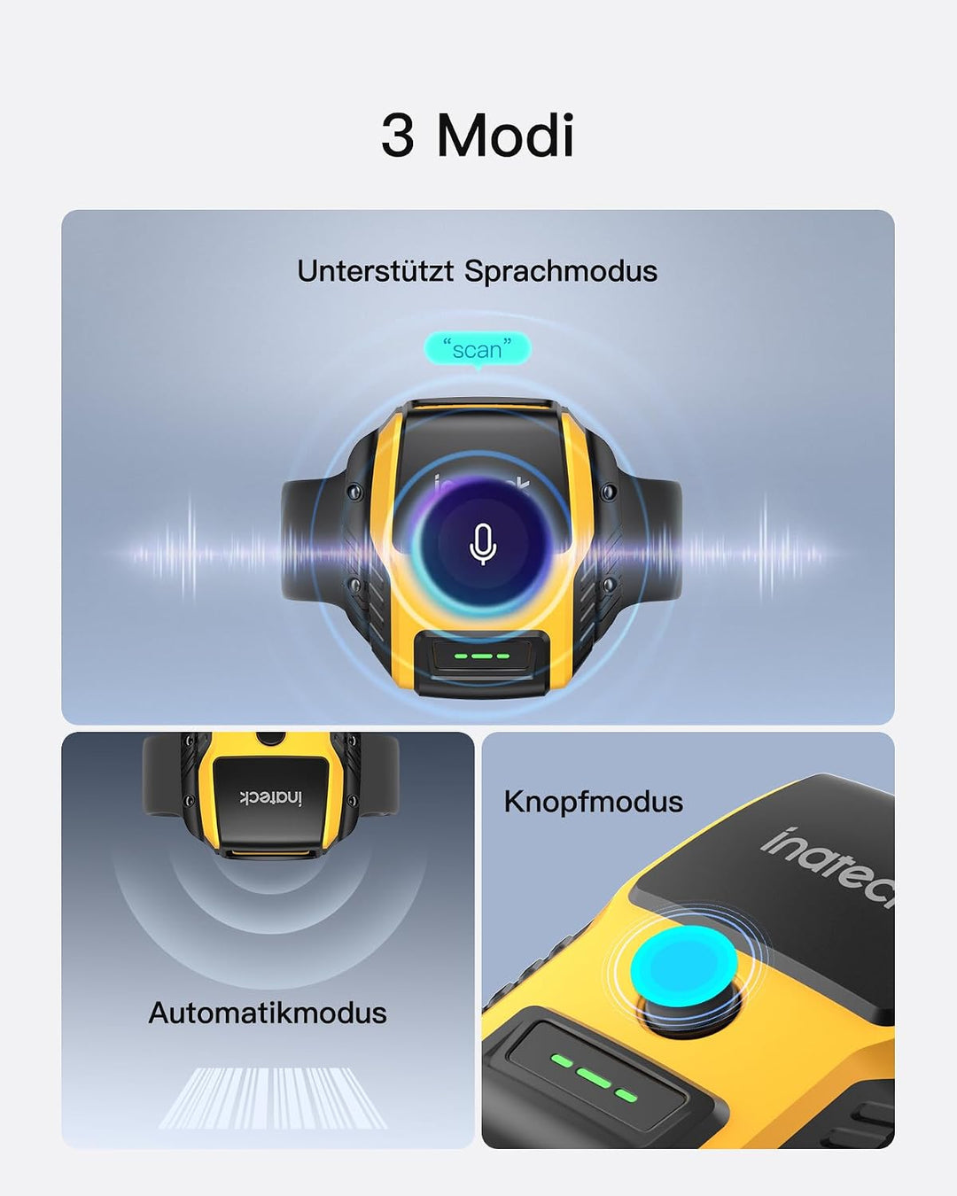Inateck Barcode Scanner Kabellos Armbanduhr-Stil, 1D 2D QR, Bluetooth, USBC | Ultraleichter, Sprachs