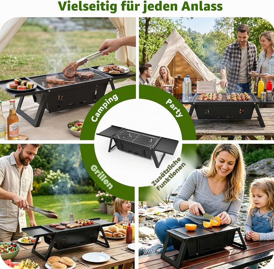 E EASTSTORM Camping Klappgrill Edelstahl– Tragbarer Kleiner Holzkohlegrill mit 4-stufiger Hitze, kla