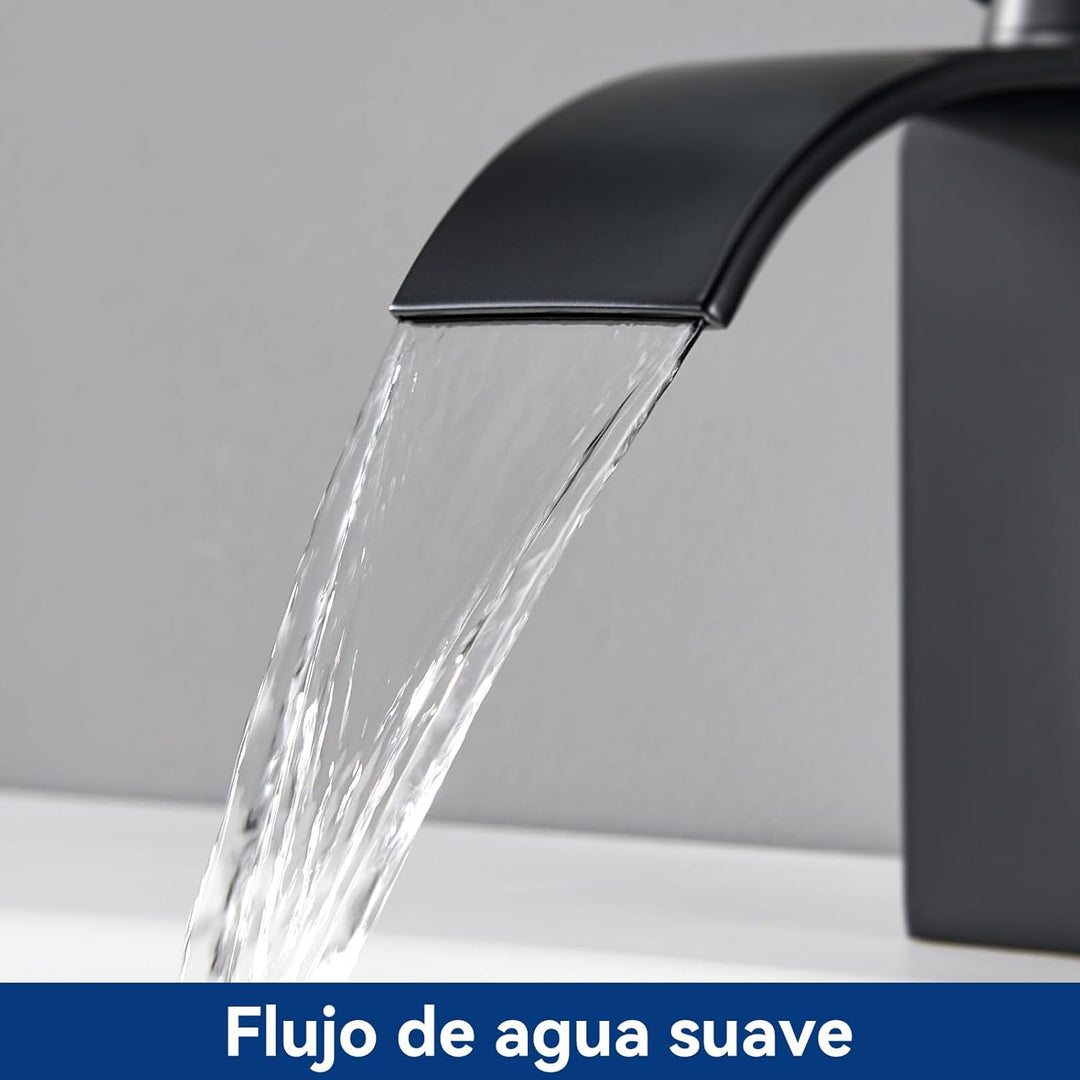 CECIPA Wasserhahn Bad Schwarz, Waschtischarmatur Wasserfall, Armatur Badezimmer Edelstahl, Waschbeck