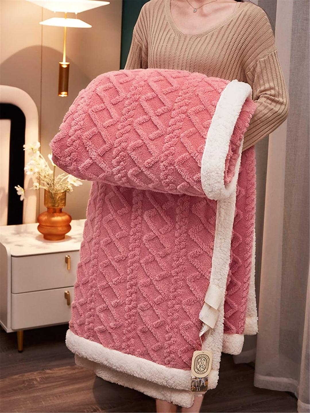 Flauschige Sherpa Kuscheldecke - hochwertige Schafdecke, super weiche Fleecedecke als Sofadecke, Tag