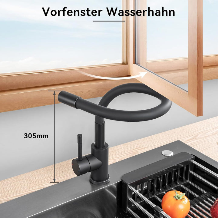 CECIPA Küchenarmatur Flexibel 360° Drehbar, Spülarmaturen Küche Hochdruck, Schwarze Küchenarmaturen,