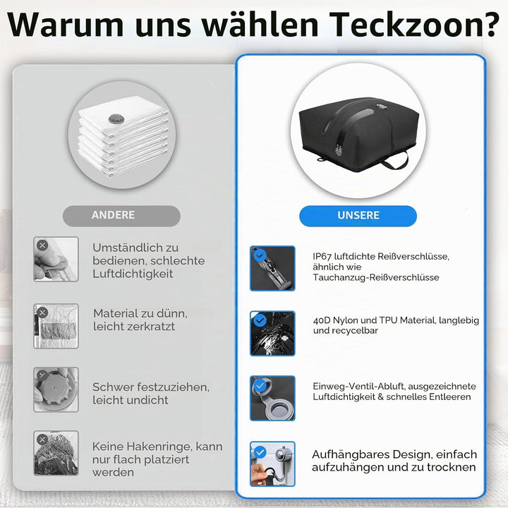 2er Pack Vakuumbeutel TPU, Kompressionsbeutel mit Ventil für Pumpe oder manuelles Zusammendrücken, a
