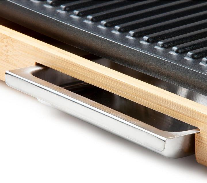 DOMO DO8311TP Electric Grill Plate Bamboo - Integrierte Fettauffangschale - 60 cm Abnehmbare Grillpl