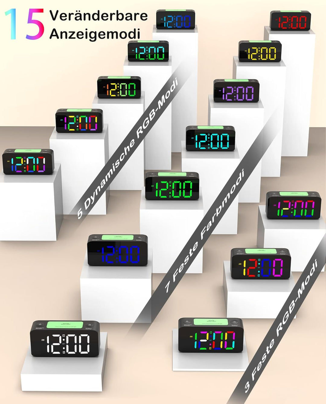 Extrem Lauter Wecker für Tiefschläfer Schwere Schläfer,RGB Farbiger Digitaler Doppelwecker für Kinde