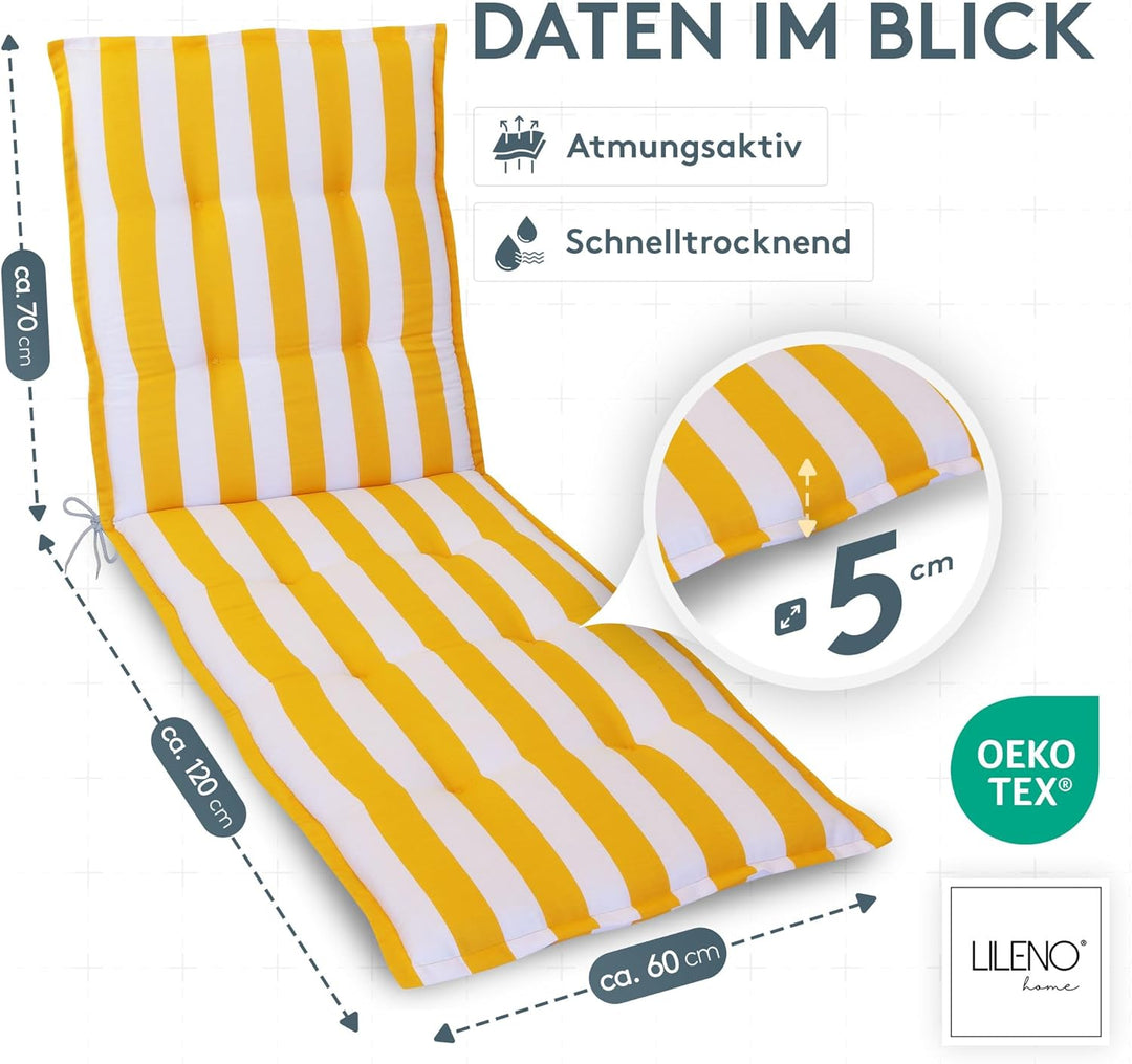 LILENO HOME Sonnenliege Auflage als [1er Set - Rollliege] in Blockstreifen Gelb - Gartenliegen Aufla