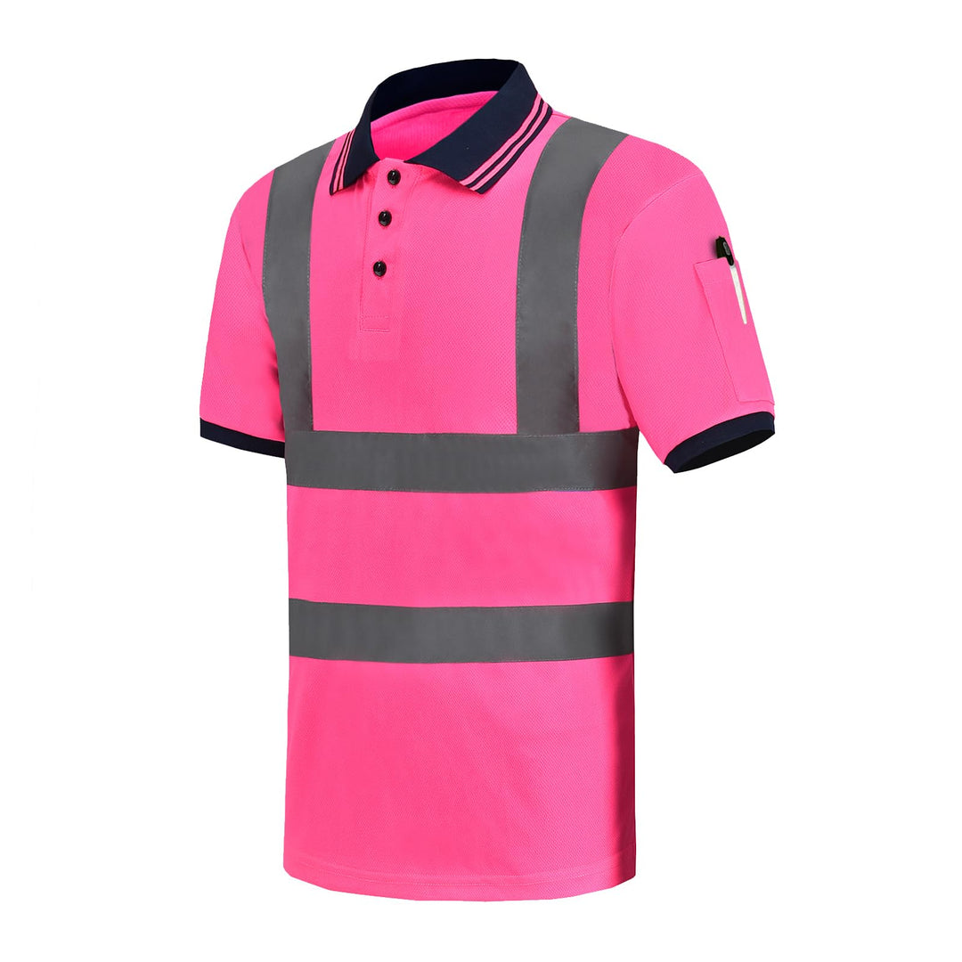 Warnschutz Polo T-Shirt Warnschutzshirt Warnshirt Warnschutz Arbeitskleidung 7 Farben M Kurzarm-rosa
