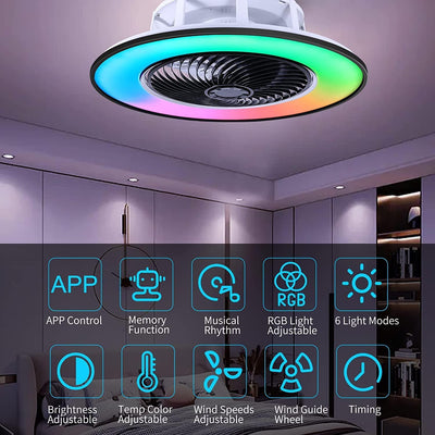 TRUYOK Silent Fan RGB Deckenleuchte 5600Lumen Musik Bluetooth Lautsprecher Deckenventilator mit Bele