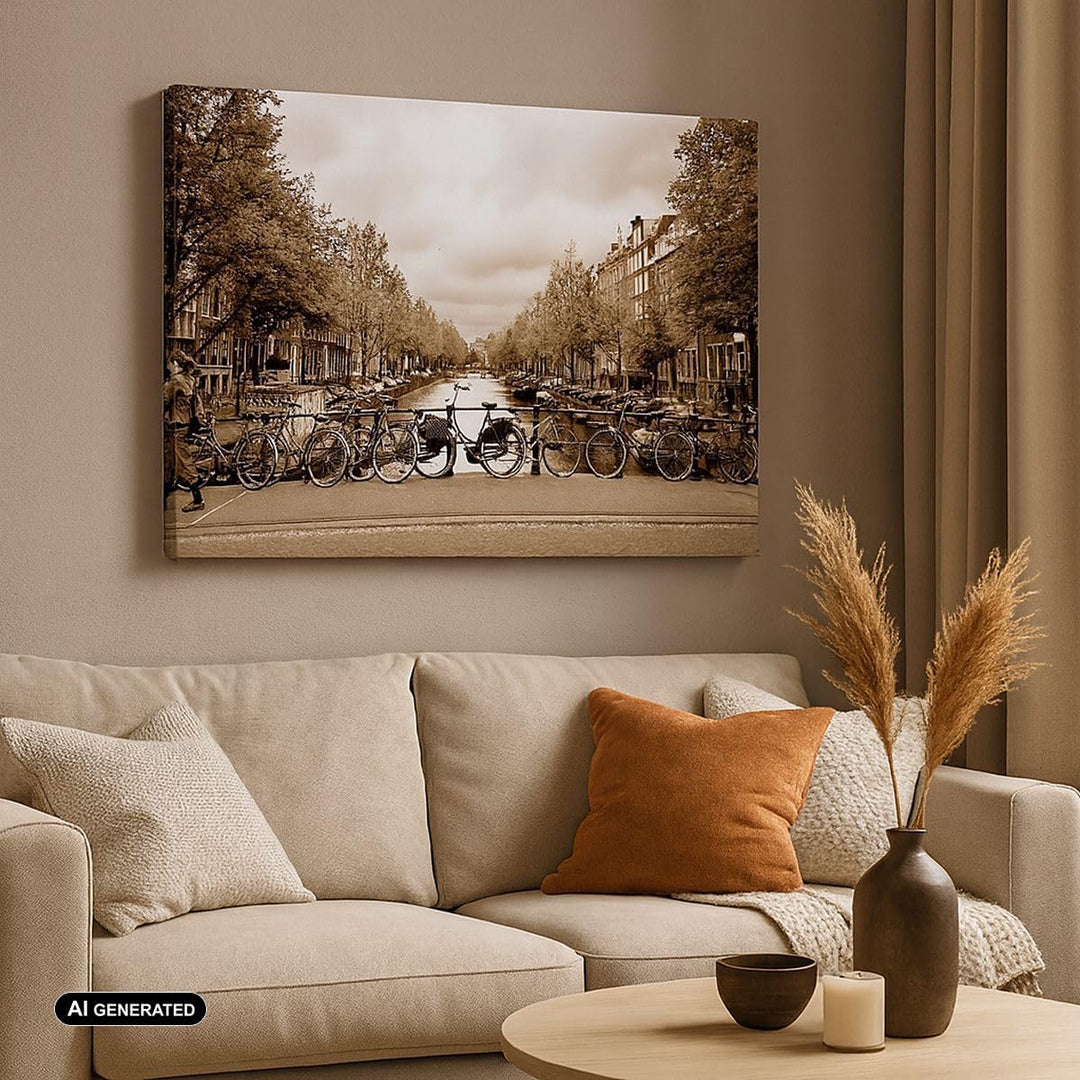 Bilder auf Leinwand Kanal Fahrräder Amsterdam Zentrum Leinwandbild 70x50cm Wandbilder Dekoration Woh