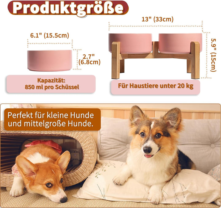 Hundenapf Set Erhöht Hunde Napfset - Doppel Napf Hund Keramik mit rutschfestem Ständer - Erhöhte Fut