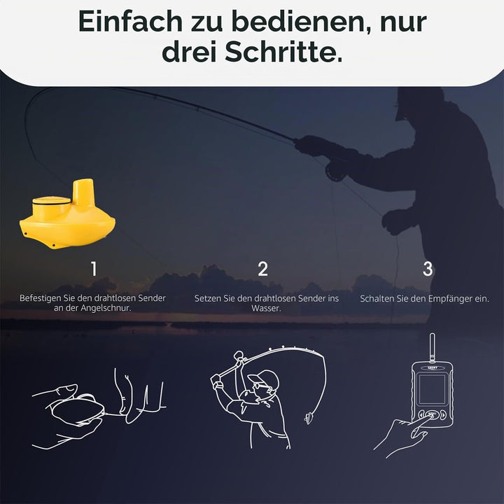 LUCKY Drahtloser Fischfinder Sonarsensor Tragbarer Sonar Fischfinder LCD Display Tiefenmesser zum An