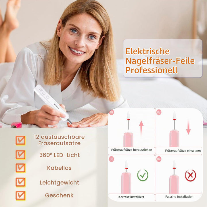 Elektrische Nagelfräser Professionell Elektrisch Nagelfeile für Gelnägel USB Wiederaufladbare 20000