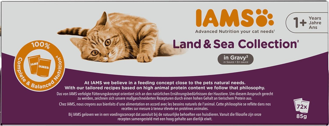 IAMS Delights Land & Sea Collection Katzenfutter Nass - Multipack mit Fleisch und Fisch Sorten in Sa