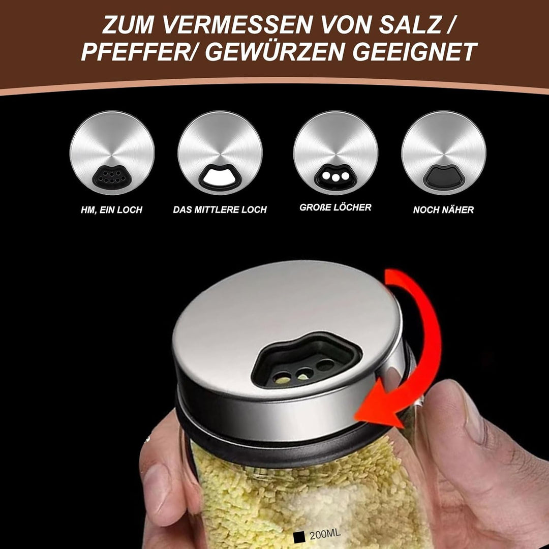 4 Stück 200ml Gewürzgläser mit Drehdeckel - Salzstreuer mit 4 Gewürzlöchern, Gewürzgläser, Streuer G