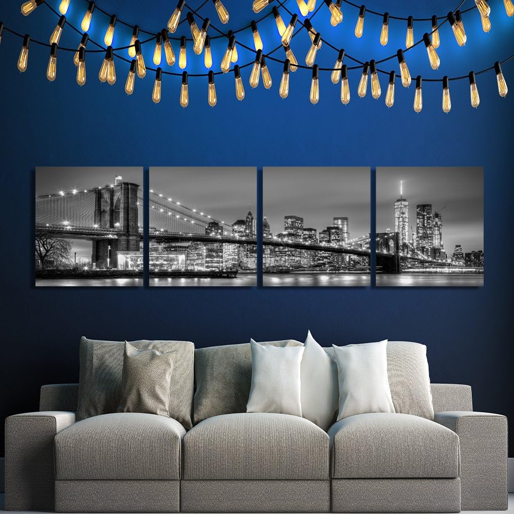 Feeby Frames Leinwandbild Bilder Wand Bild 4 Teile Panoramabild Wandbilder Kunstdruck 20x80 cm BROOK