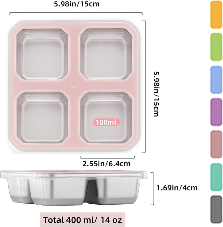 Misichao Edelstahl Snackbox mit 4 Fächern, 400ML Snackdose Kinder, Brotdose Erwachsene, Lunchbox Spü