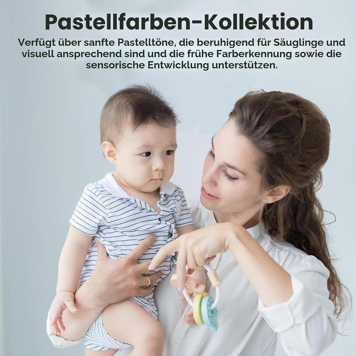 PlanToys Schlüsselrasseln Baby - Rassel und Beissring Baby - Greifling aus Holz - Babyspielzeug - Ho