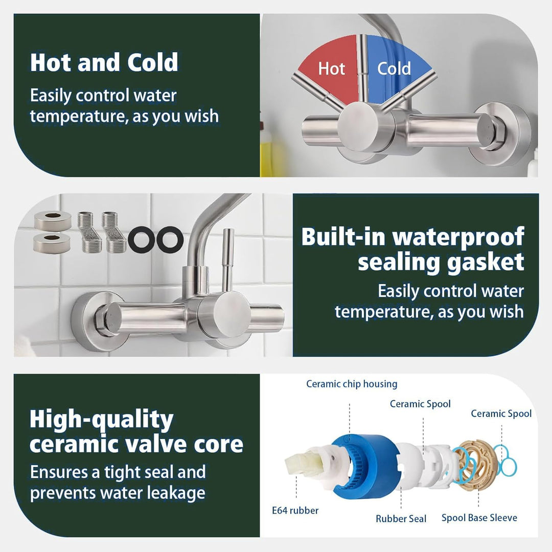 Wasserhahn Wandmontage Küche 360° Drehbar, Wasserhahn Verlängerung Kalt und Heiss Einhebelmischer Kü