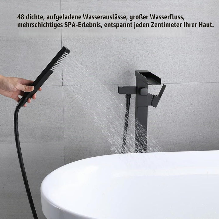 Standarmatur Freistehend Wannenarmatur Wasserfall Schwarz,Messing,Freistehende Wannenarmatur,Einhand