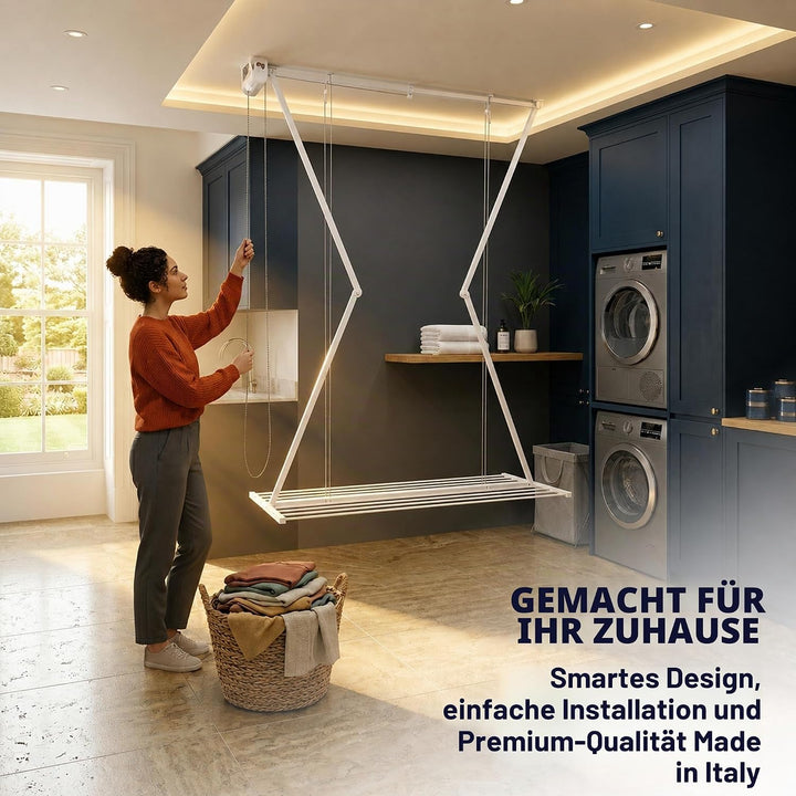 Foxydry Mini Deckenständer, vertikaler Wäscheständer, zusammenklappbar in Aluminium und Stahl 152x54
