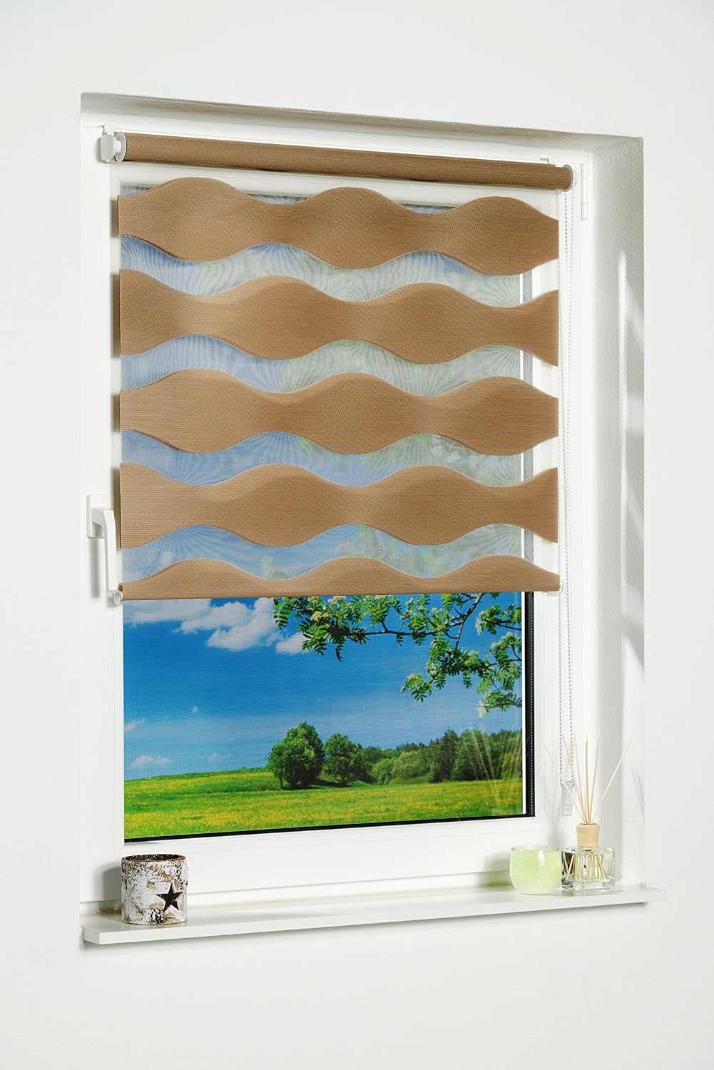K-home Klemmfix Doppelrollo "Welle" ohne Bohren - Taupe 70 cm x 150 cm (B x L) 70 x 150 cm Taupe, 70